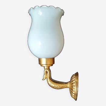 Gold wall light with white opaline tulip