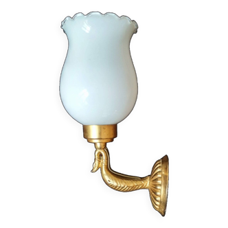Gold wall light with white opaline tulip