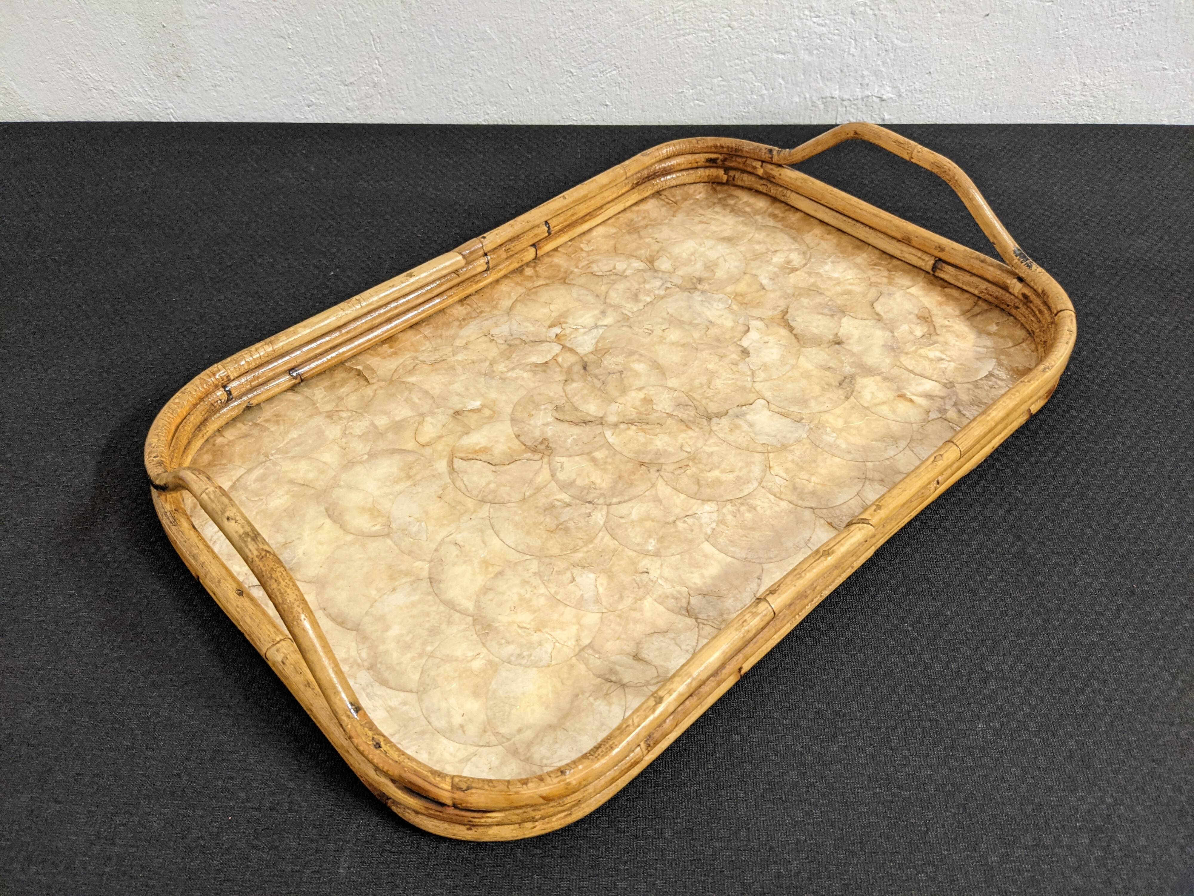 Mother-of-pearl and bamboo tray from the 70s