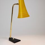 Yellow desk, table or accent lamp by J.T. Kalmar, brass and iron, Vienna, Austria, 1950s.