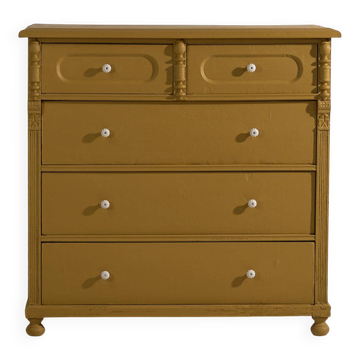 Grande commode ancienne de couleur moutarde (vers 1920)
