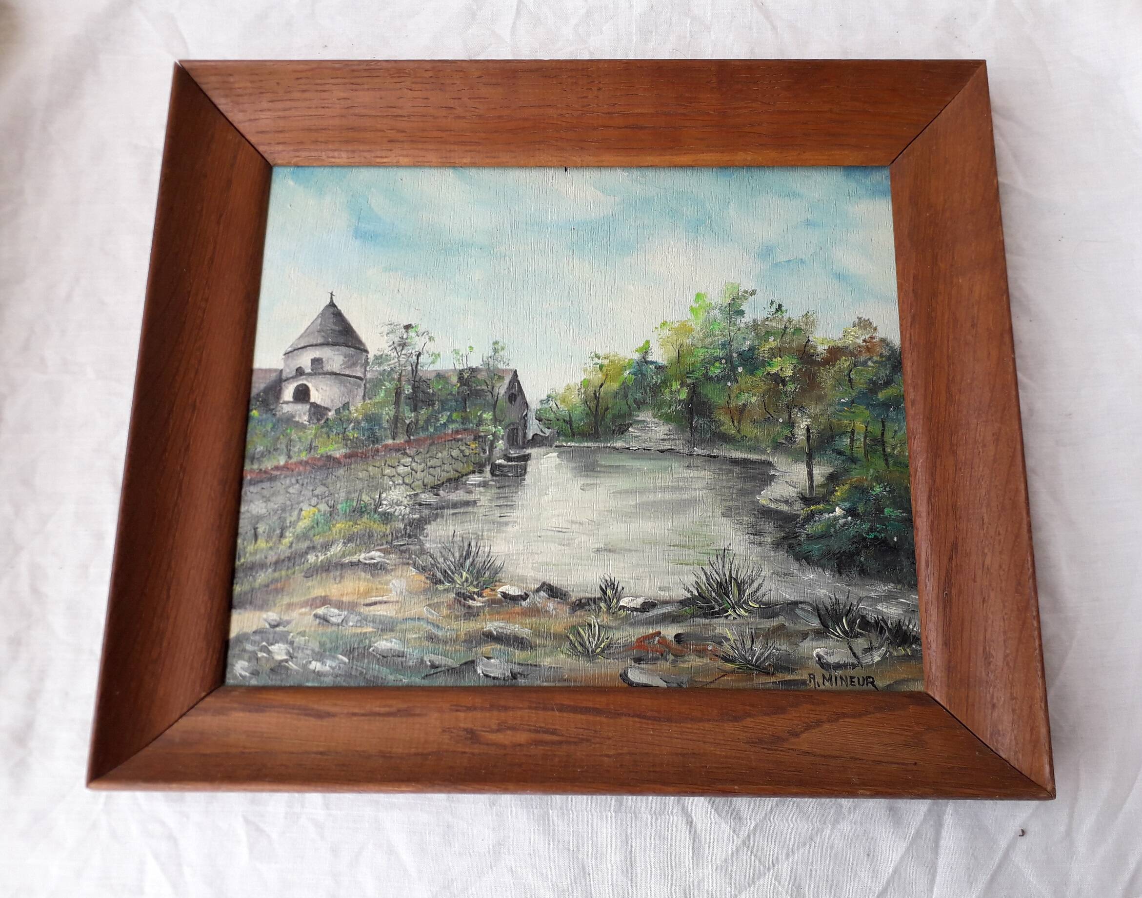 Oil painting on panel, landscape, signed