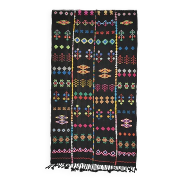 Tapis en laine et coton turc vintage des années 1970, noué à la main, marron, 190x347.