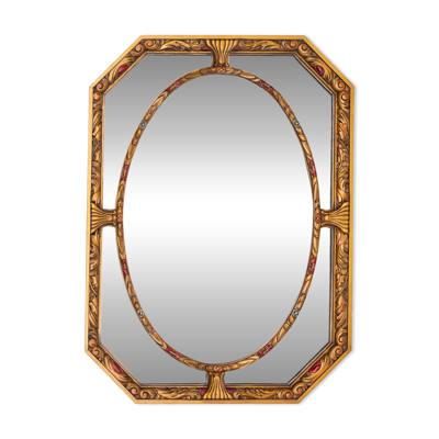 Miroir en bois sculpté à la main octogonal Art Déco, France vers 1920
