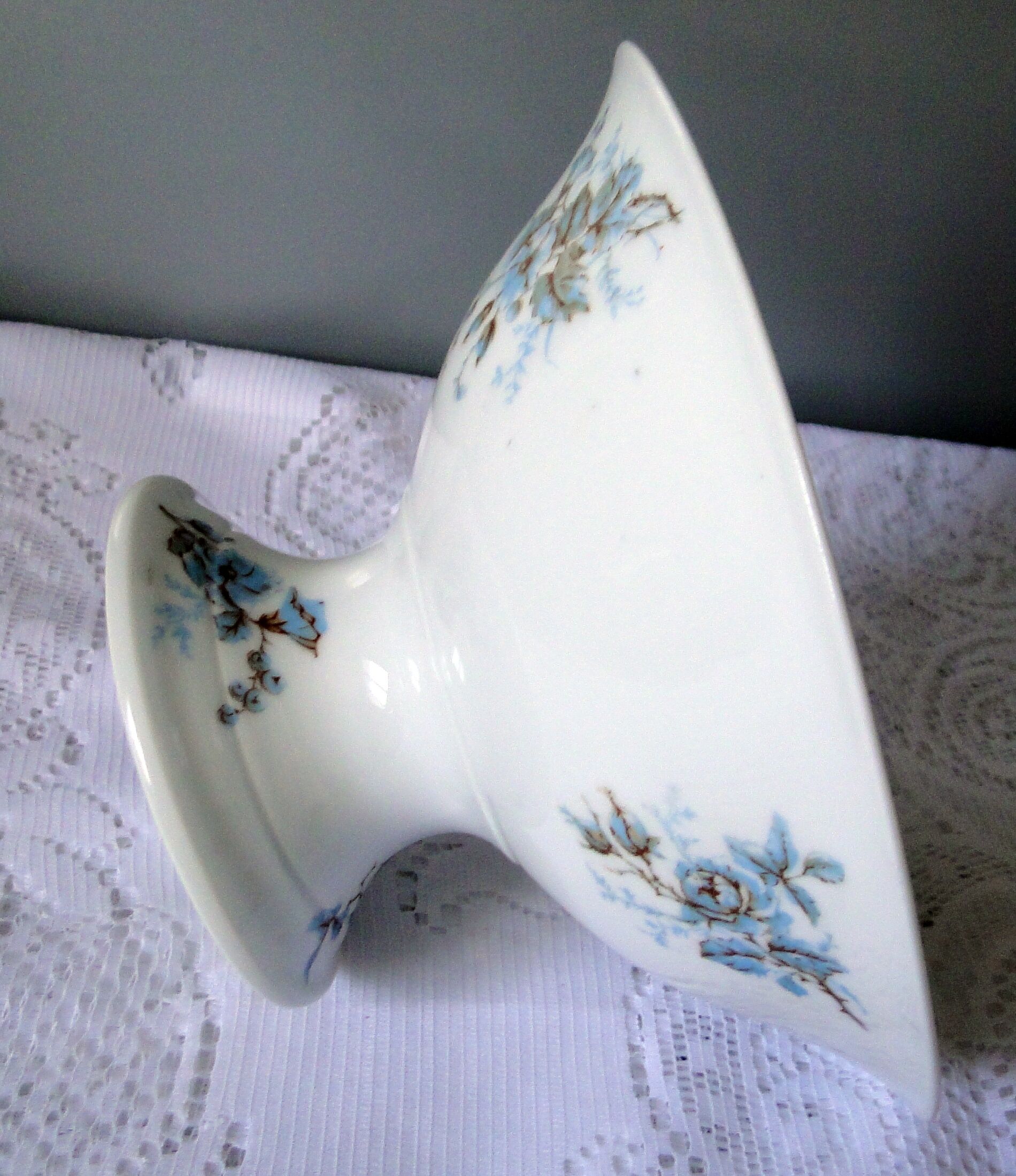 Foot cut hard porcelain shower A.Hache & Cie V France art nouveau bird blue flowers