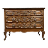Louis XV Baroque chest of drawers in solid walnut circa 1850-1880