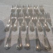 12 silver plated cake forks, goldsmith sfam, empire style