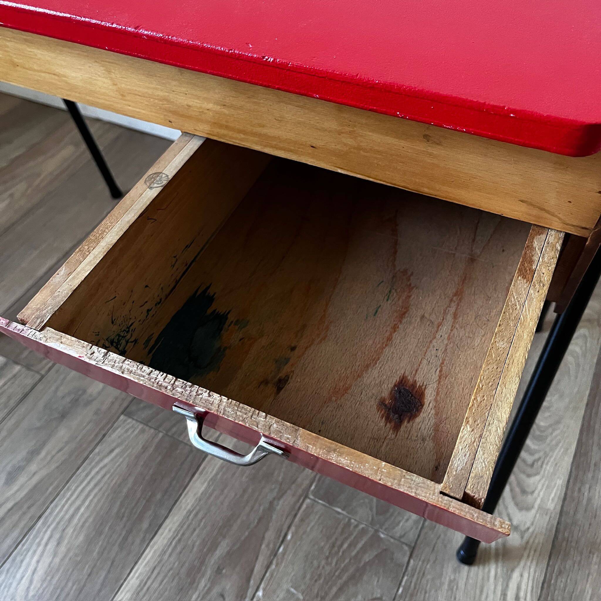Small vintage red and wood desk