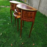 half-moon bedside pair in marquetry, bronze ornaments