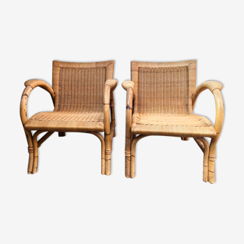 2 rattan armchair from the 50s arco