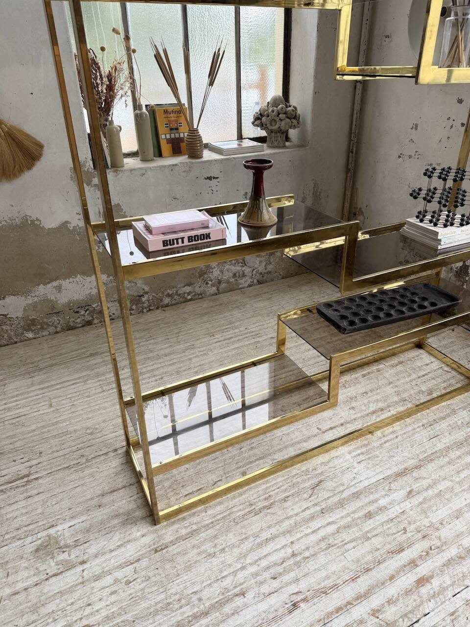 Brass shelf 1970 Belgo Chrom regency