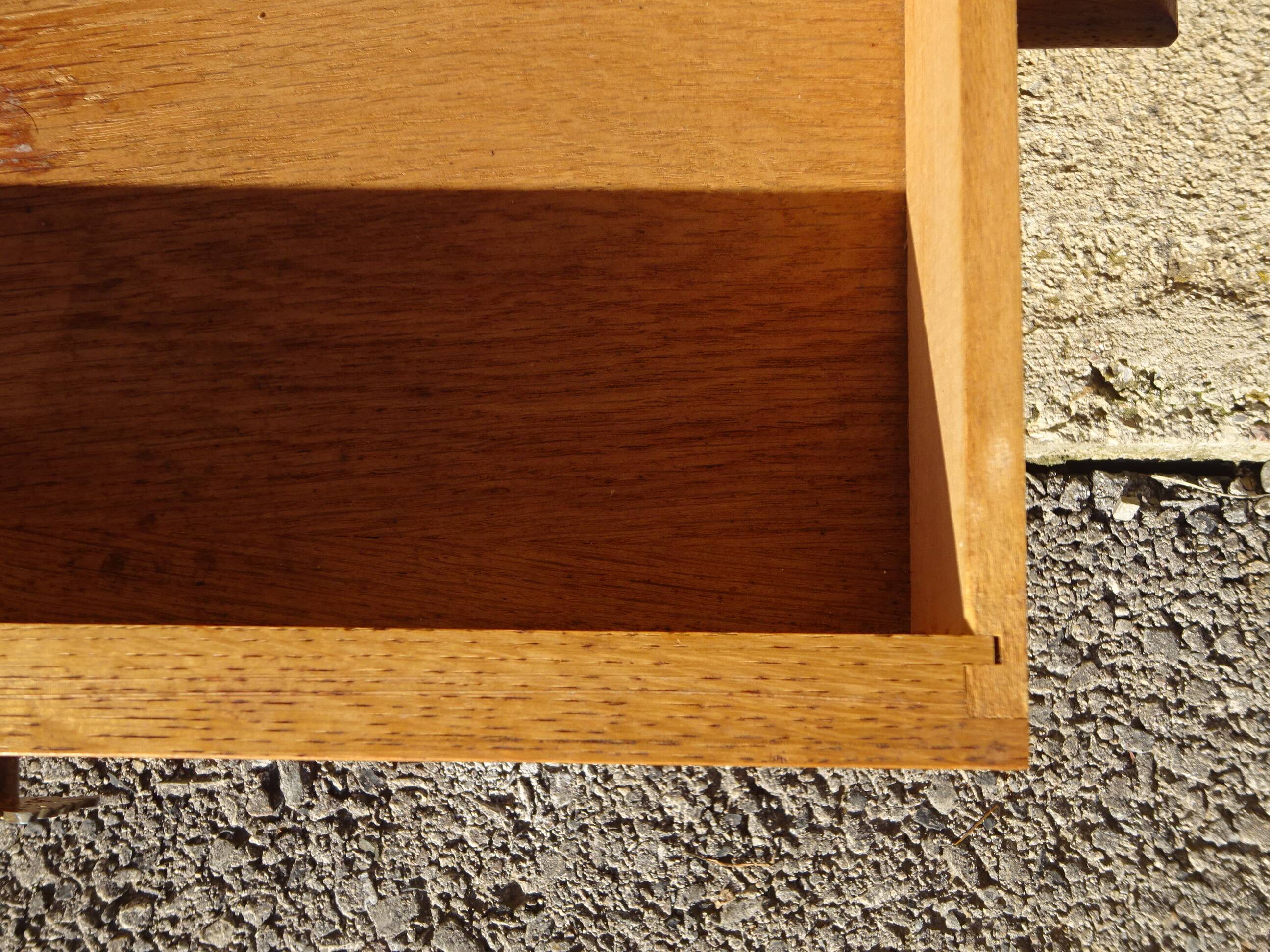 Vintage oak bedside table with splayed legs