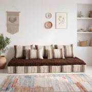 Striped coffee Hanbel floor cushion – Handwoven ivory wool