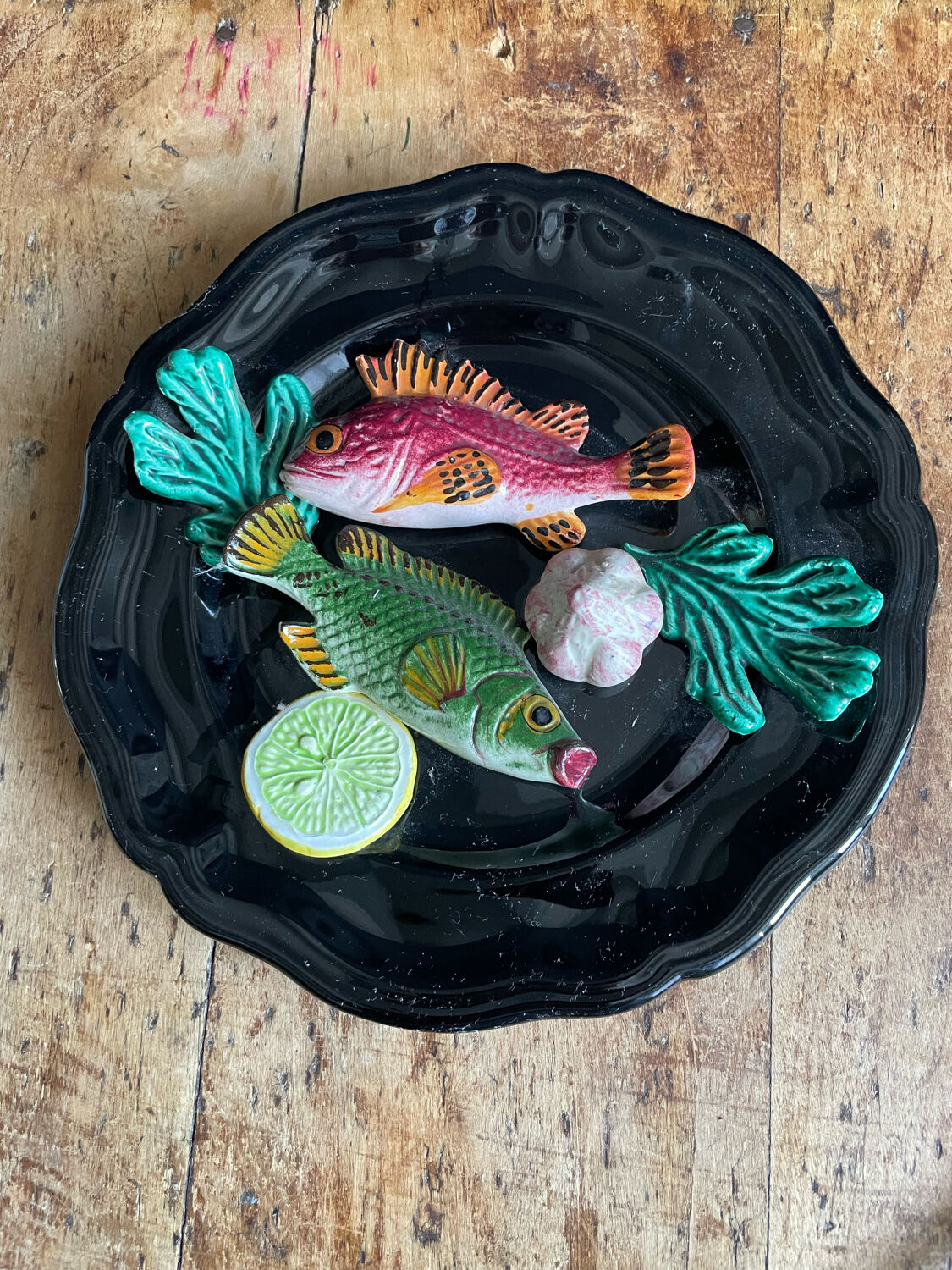 Vallauris majolica barbotine wall plate 1950