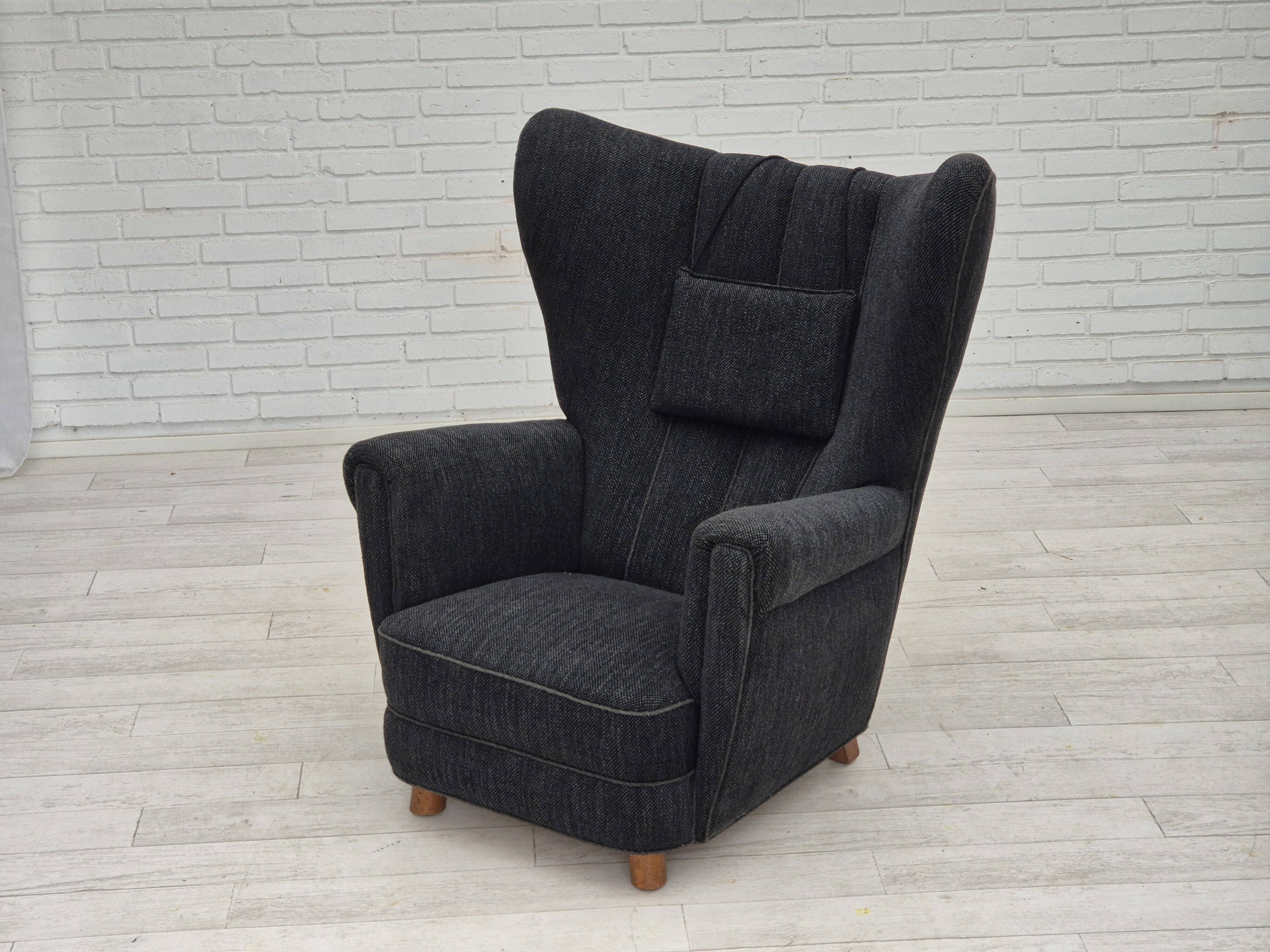 1960s, Danish relax armchair, reupholstered, gray furniture fabric..