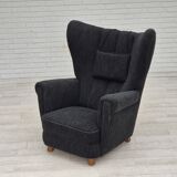 1960s, Danish relax armchair, reupholstered, gray furniture fabric..
