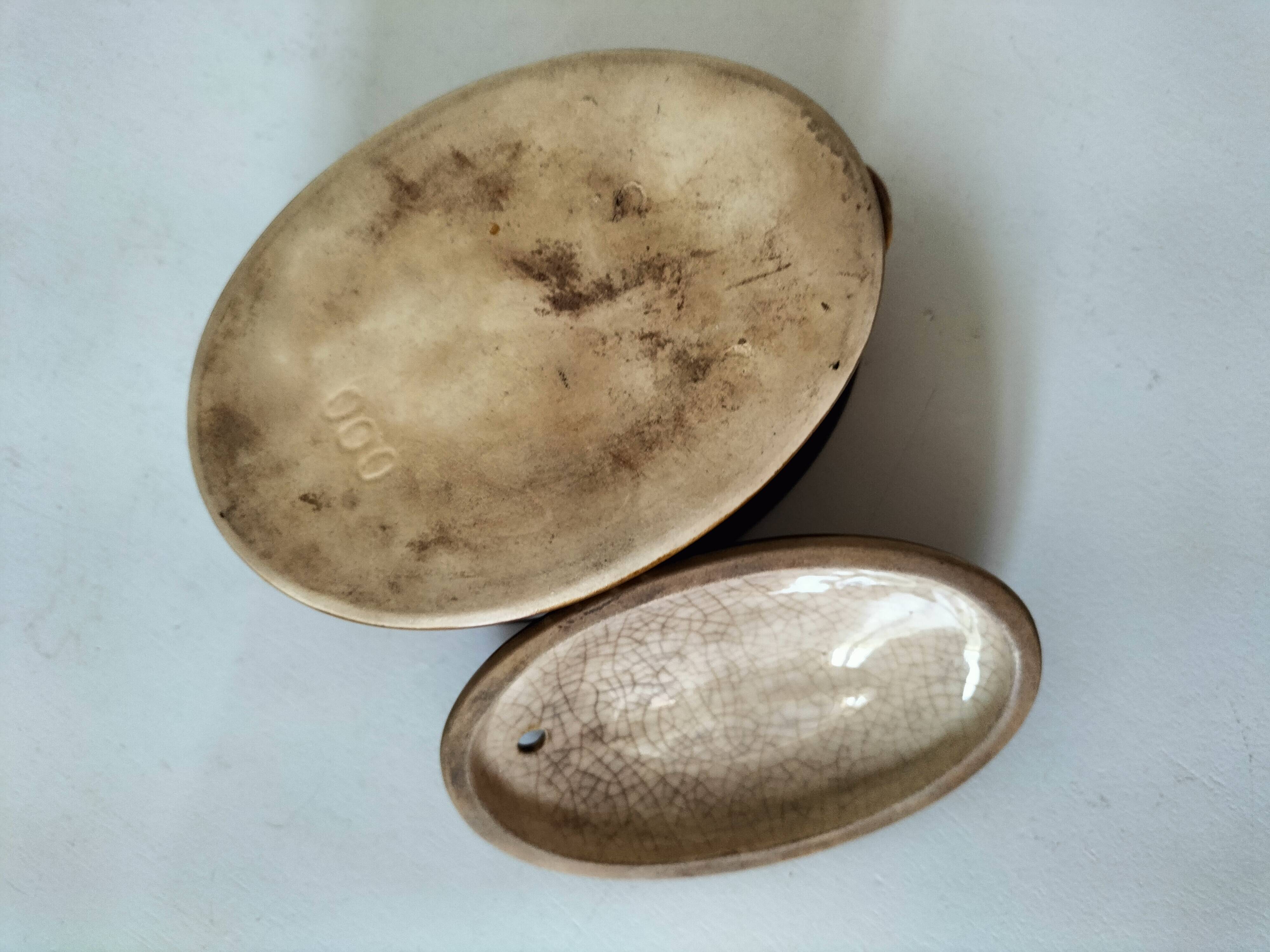 Small vintage oval terrine in caramel ceramic