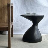 Solid wood (monoxyl) side table, organic shape, black color