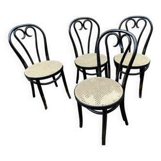 4 chaises bistrot style Thonet en bois courbé noirci