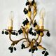 Lights, gold metal with green glass drops, Italy mid-1900s Regency.