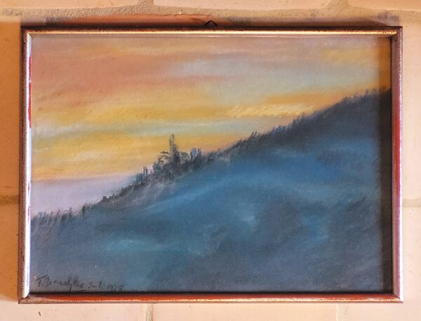 Ancien tableau pastel vintage Aurora Borealis signé années 30 Art Déco