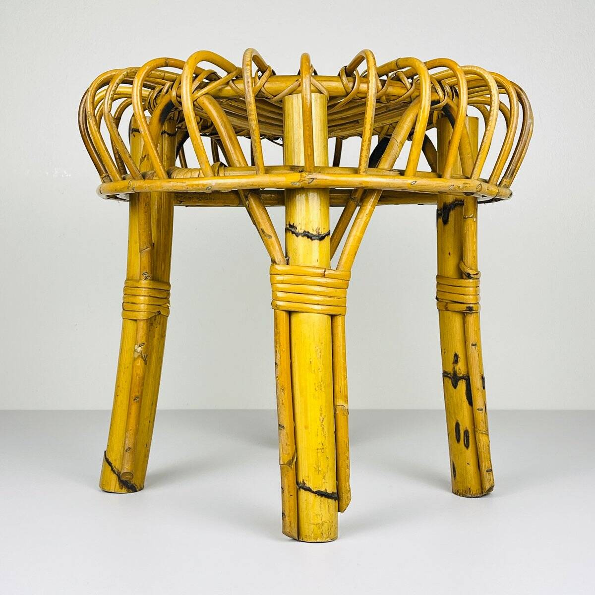 Vintage rattan stool, Italy, 1960s