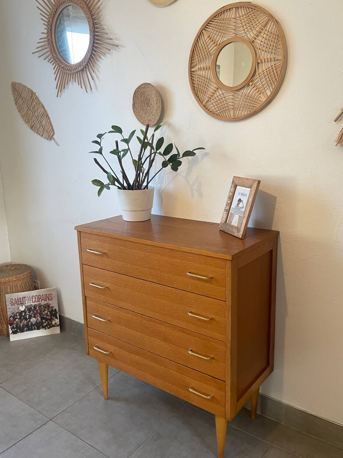 Vintage oak chest of drawers from the 1960s