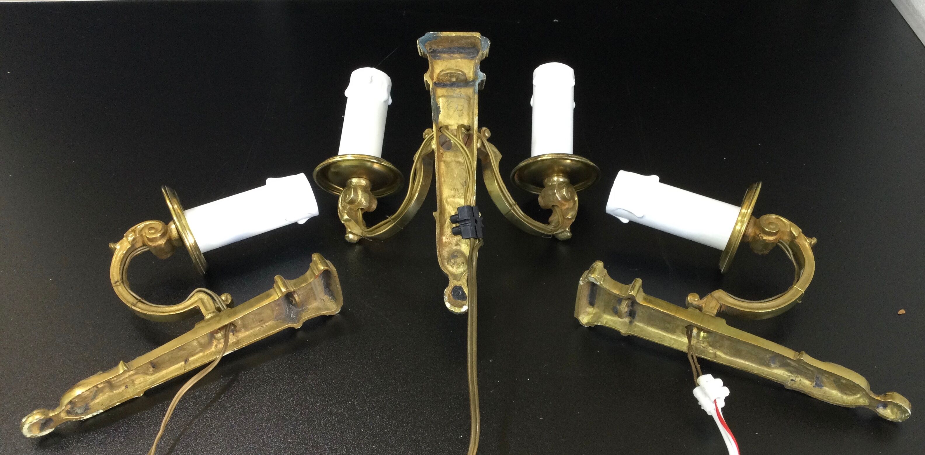 Set of 3 bronze wall lamps Louis XVI style