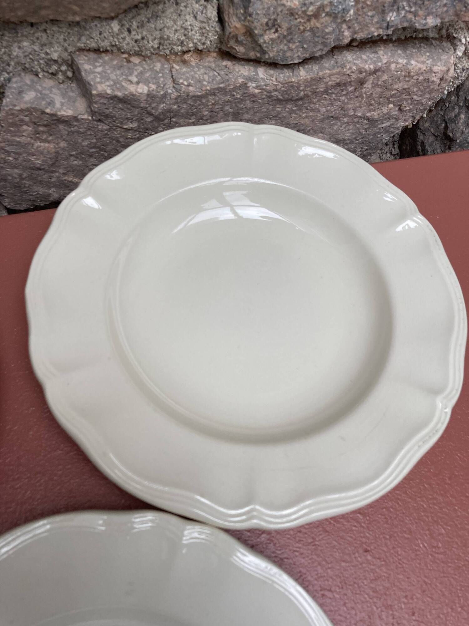 Set of 4 ivory gadroon soup plates Digoin Sarreguemines
