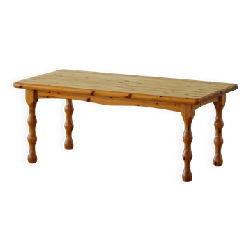 Table basse scandinave de style brutaliste en pin, avec pieds tournés, style moderne danois, années 1970
