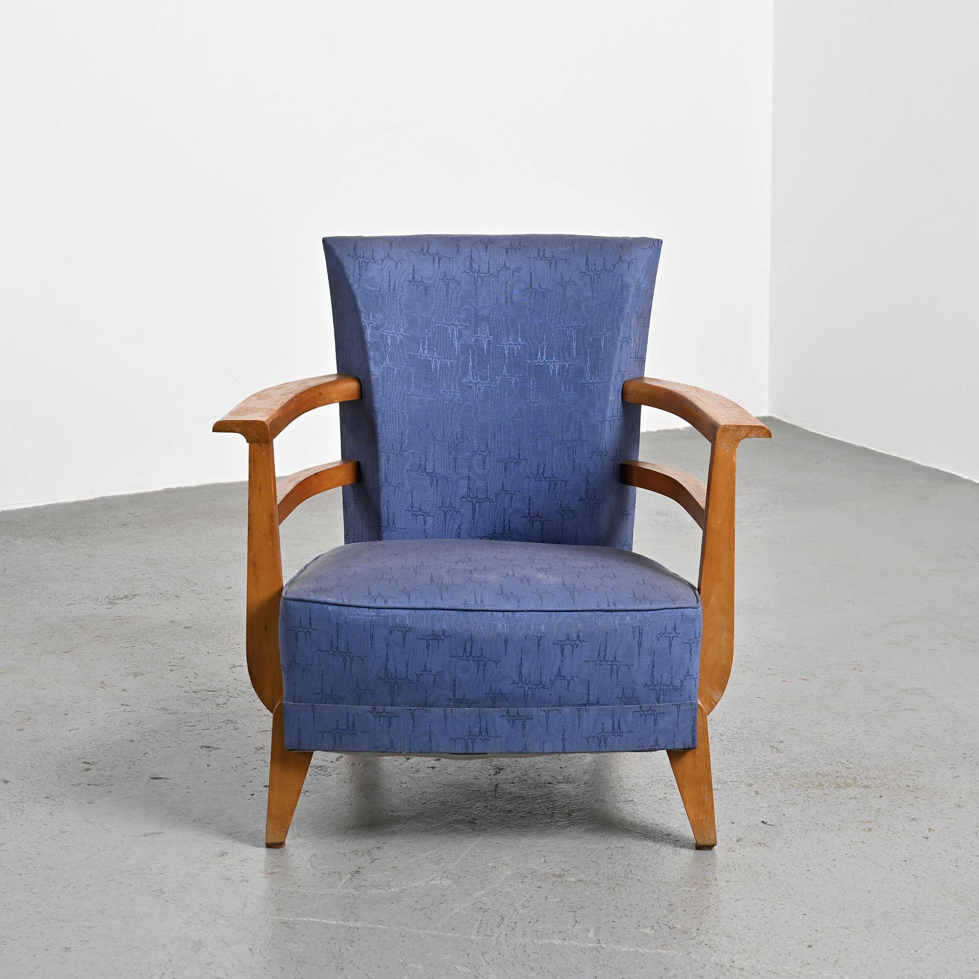 Pair of living room armchairs in solid beech, France, circa 1950.