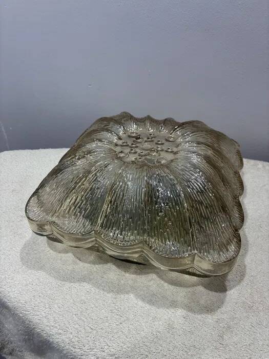 Vintage Glashütte Limburg Flower Glass Flush Light 1960s