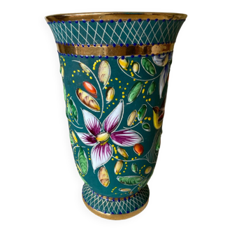 Vase Hubert Bequet Quaregnon décor Empire fond vert