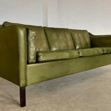 Canapé vintage danois Mogens Hansen en cuir vert olive des années 60