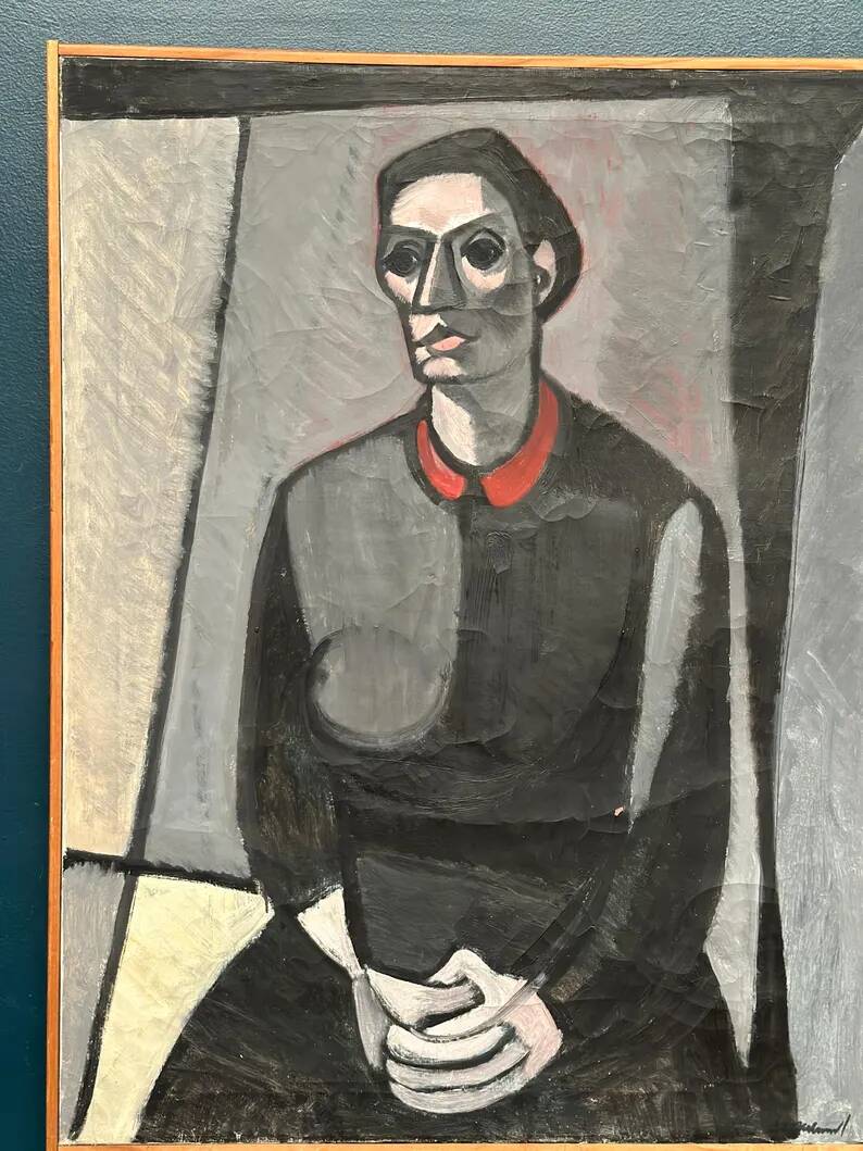Large Original Swedish Oil on Canvas – "Portrait of Mme S" by Axel Ekelund – Signed – Vintage and Framed – 89 × 67 cm (35" × 26.4")