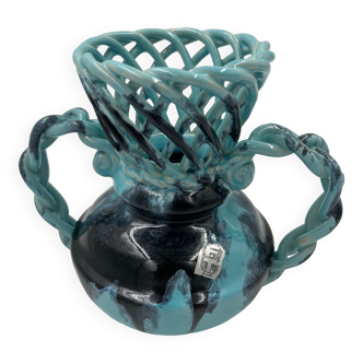 Vase art déco bleu de la faïencerie Thulin