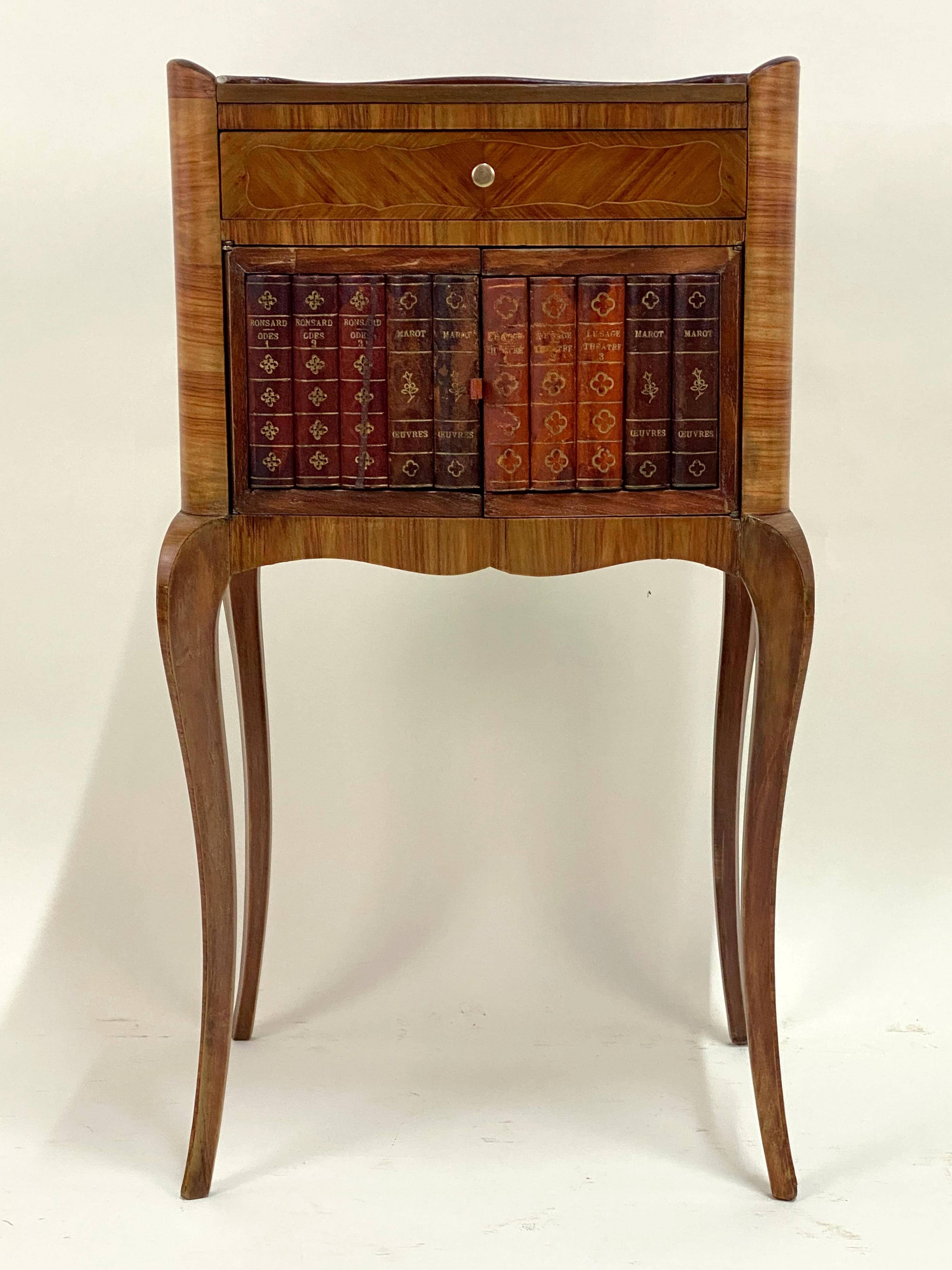 Antique Louis XV Style Bedside Table - Wood & Leather