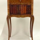 Ancien Chevet Table de Nuit Style Louis XV - Bois & Cuir