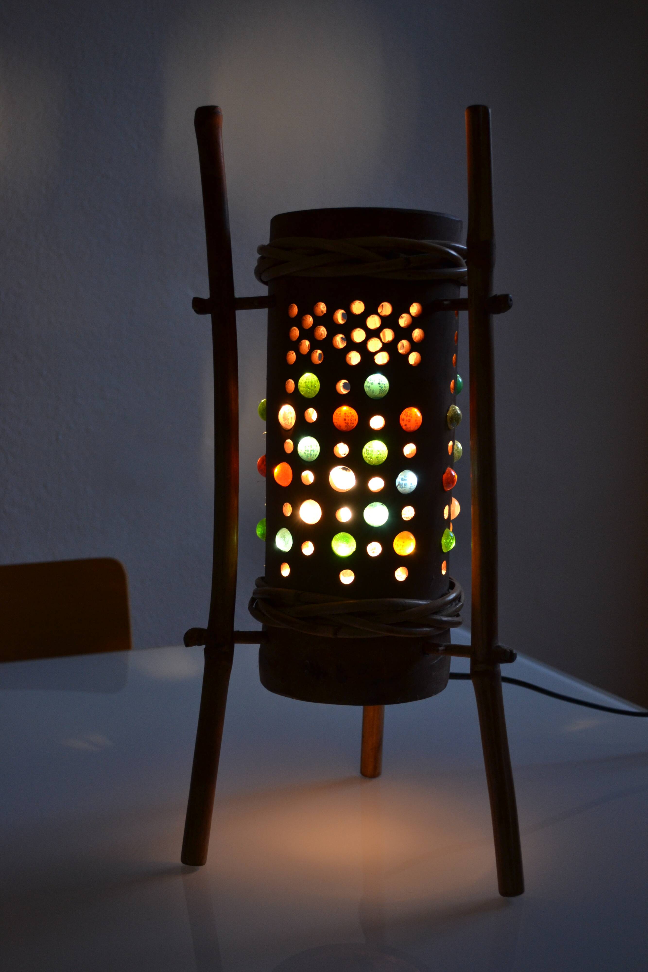 Lampe vintage tripode en bambou