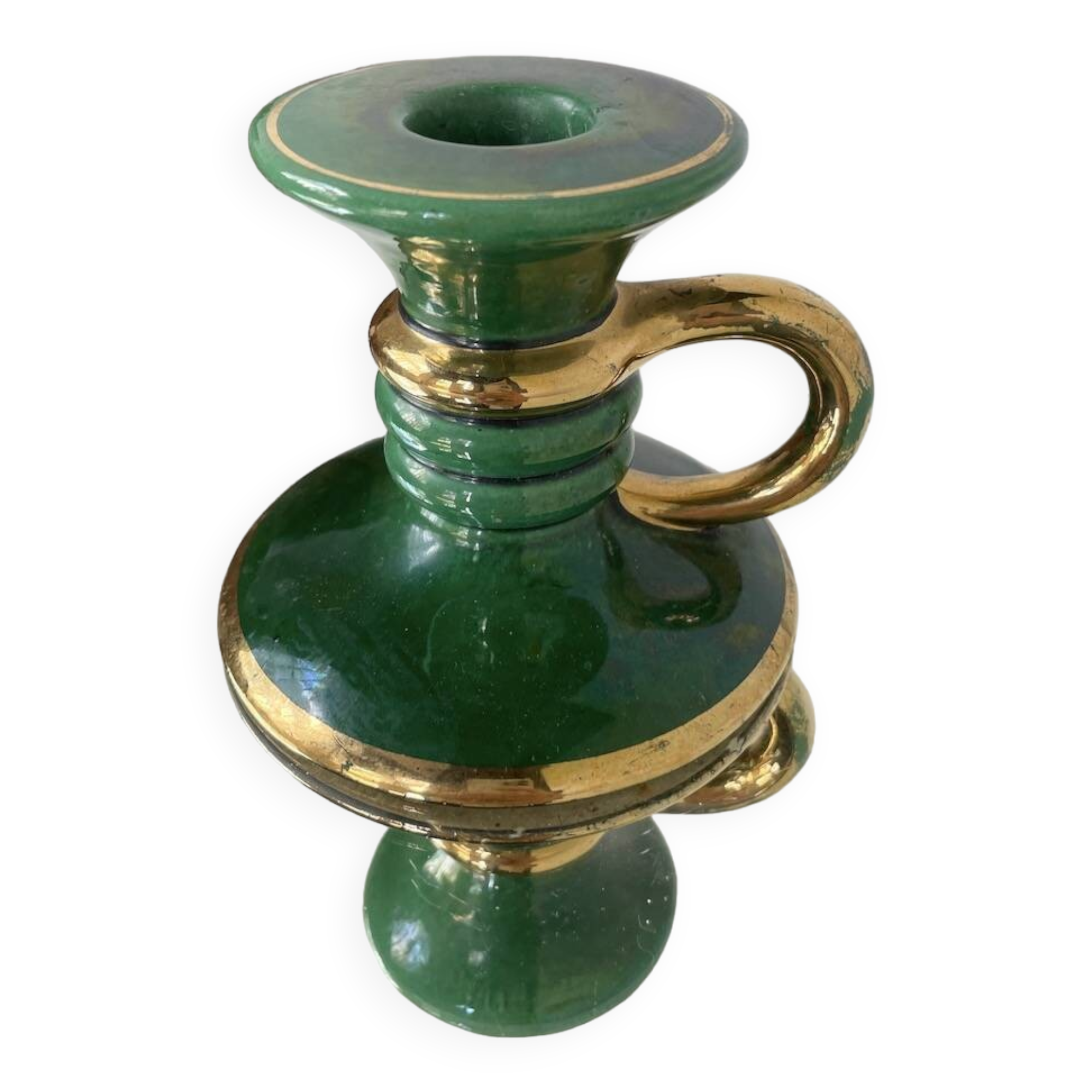 Green ceramic hand candle holder
