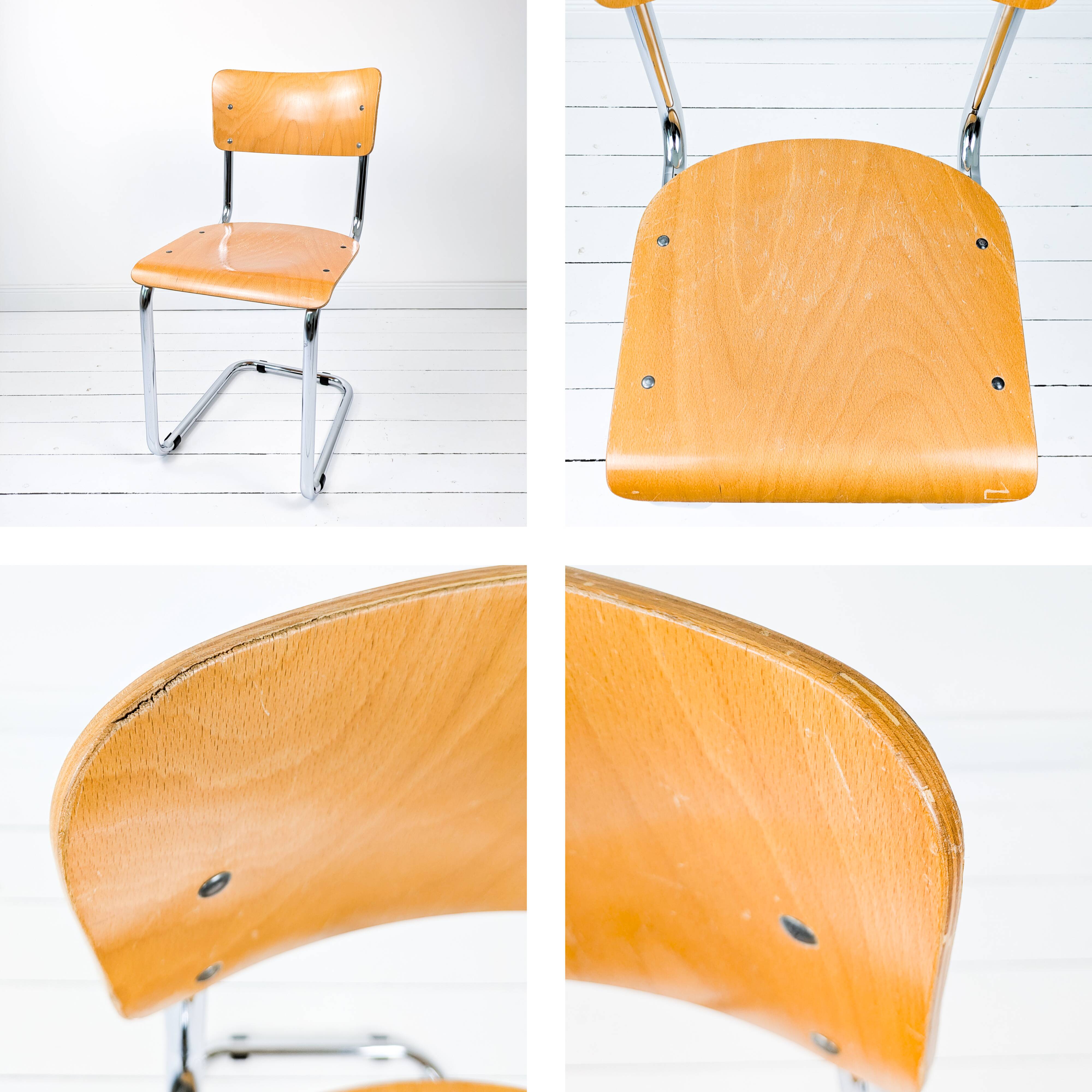 Chaise cantilever vintage métal chromé et bois