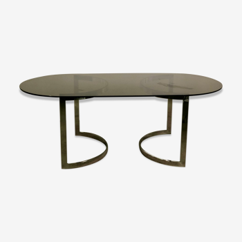 Table ovale design hemicylindrique 70's dans le goût de Paul Le Geard