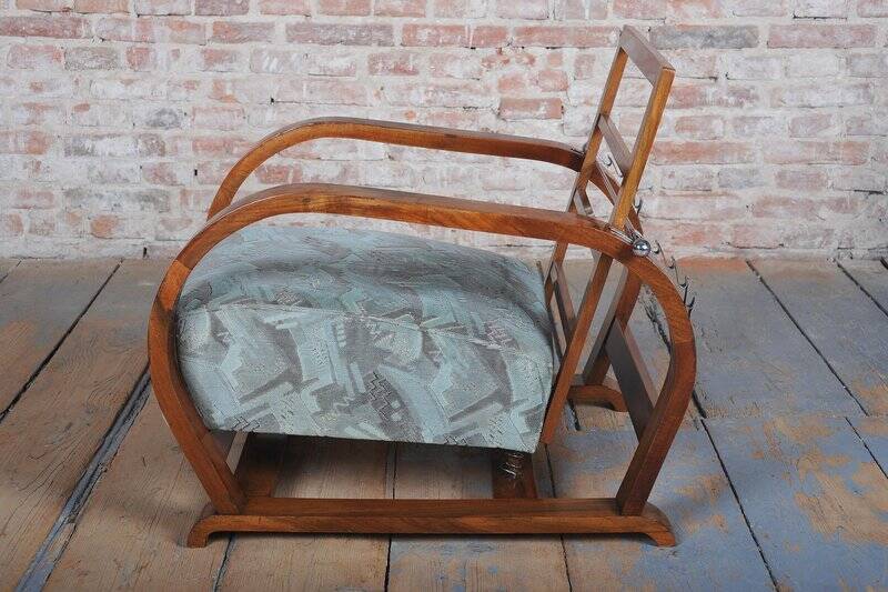 Czech Art Deco Walnut and Chrome Reclining Armchair, 1930s