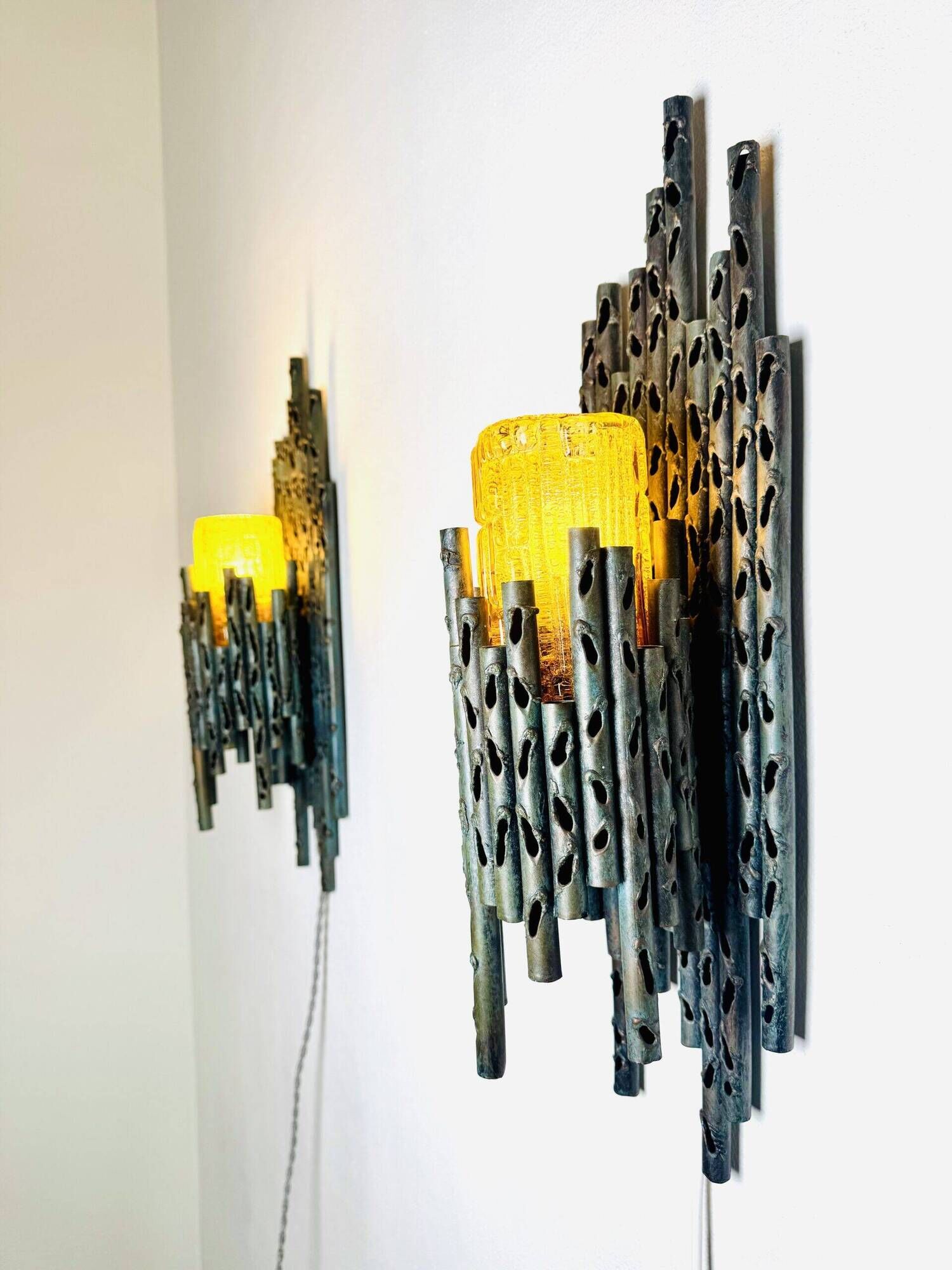 Brutalist Wall Lamps By Marcel Fantoni For Fantoni Studio Firenze, Italy 1960S
