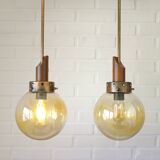 Vintage pendant light set of 2 rustic copper hanging lamps Yugoslavia 1970
