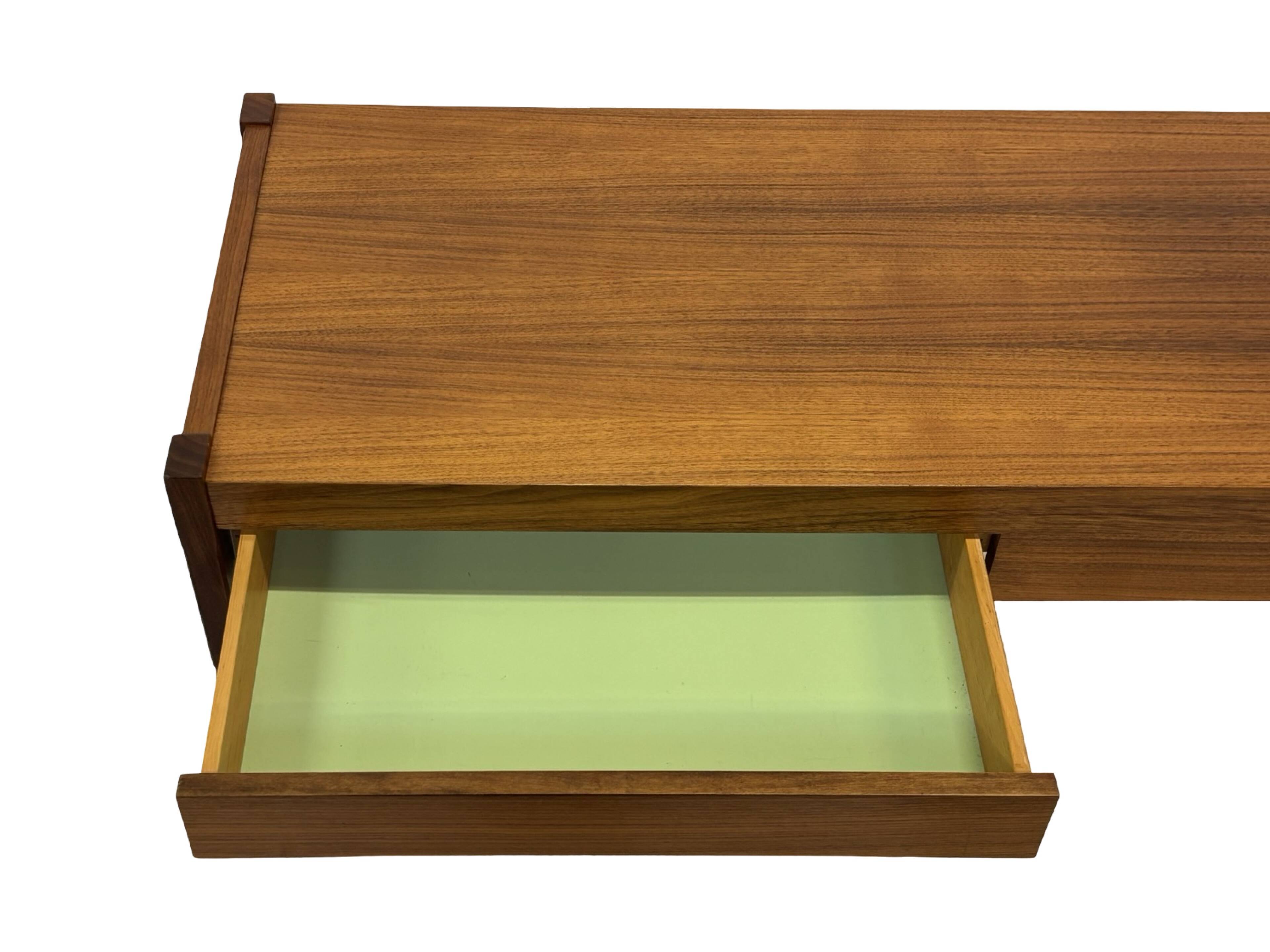 Vintage low sideboard with drawers 70's walnut veneer design