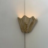 Pair of vintage shell wall lights, beige patinated plaster, France, 1940