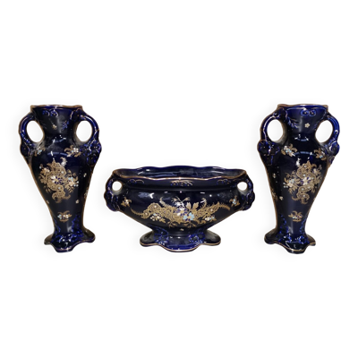 Paire de Vases + Jardinière Art Nouveau Barbotine De Bruyn FIVES LILLE