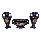 Pair of Vases + Art Nouveau Planter Barbotine De Bruyn FIVES LILLE