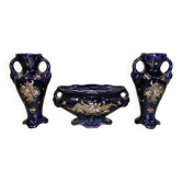 Pair of Vases + Art Nouveau Planter Barbotine De Bruyn FIVES LILLE